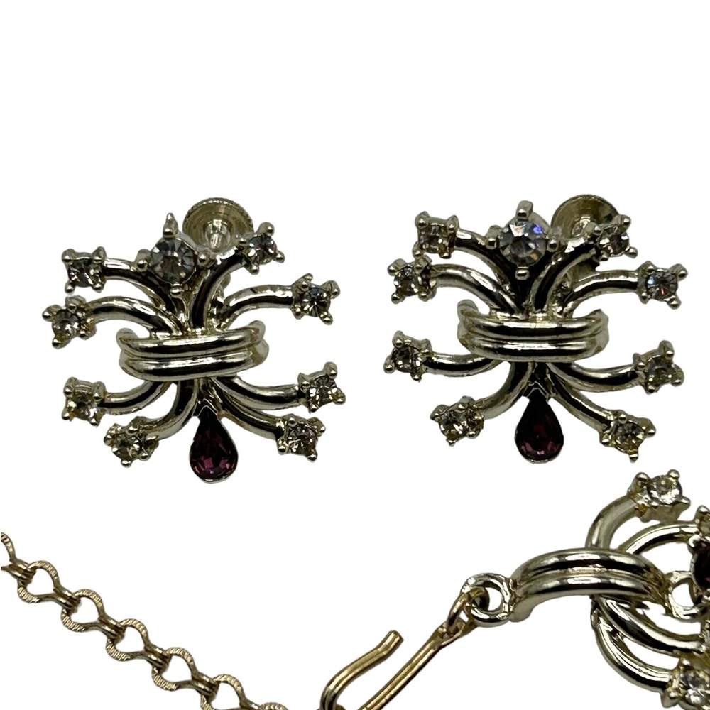 Rare Vintage Duane Purple Rhinestone Necklace Earring Set - Picture 14 of 14